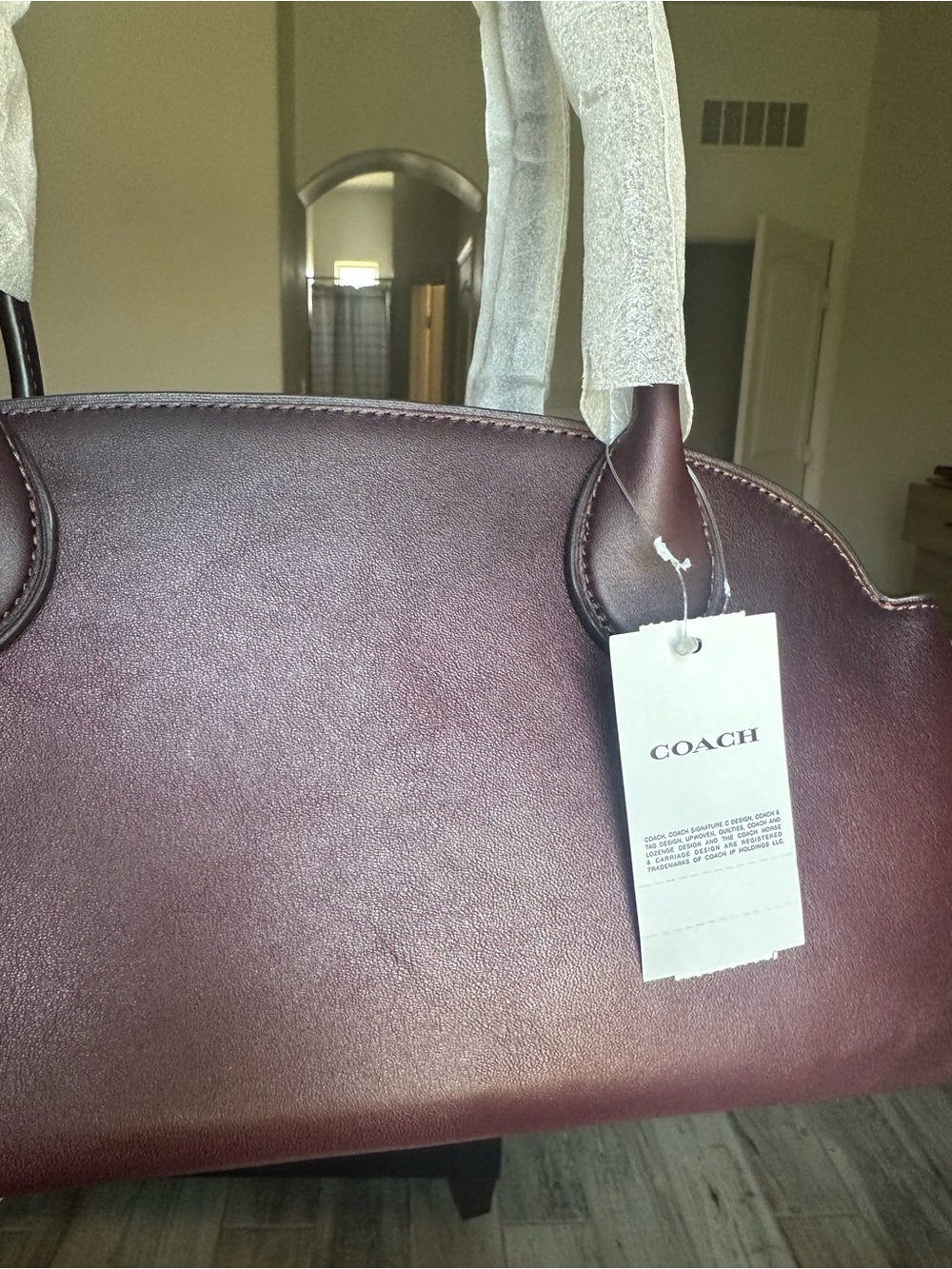 COACH Merlot Pebbled Leather Shoulder Bag with Gold Hardware - Picture 3 of 4